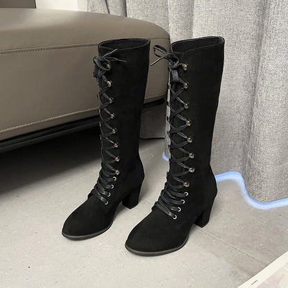 Plus Size Simple Lace Up Knight Boots Children's High