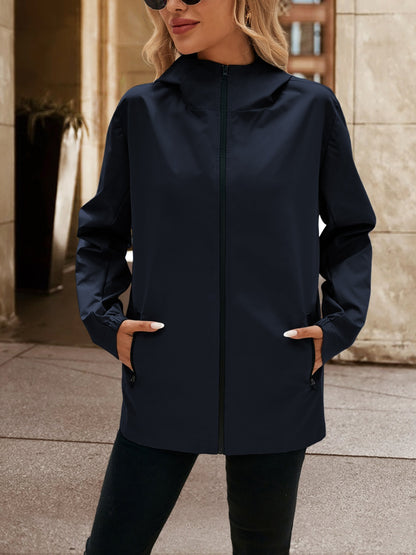 Pocketed Zip Up Hooded Jacket