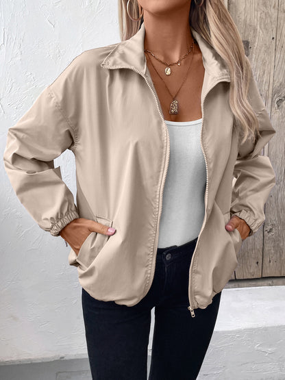 Pocketed Zip Up Long Sleeve Jacket