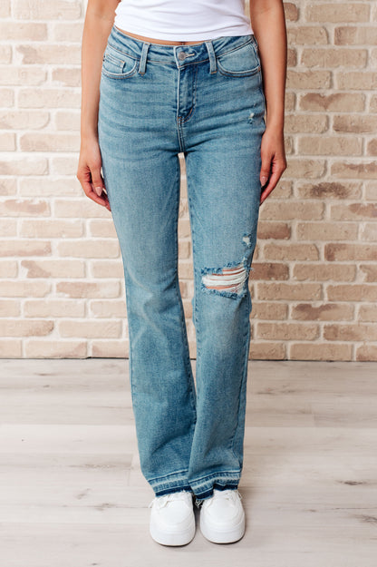 JUDY BLUE Mid Rise Distressed Released Hem Bootcut Jeans