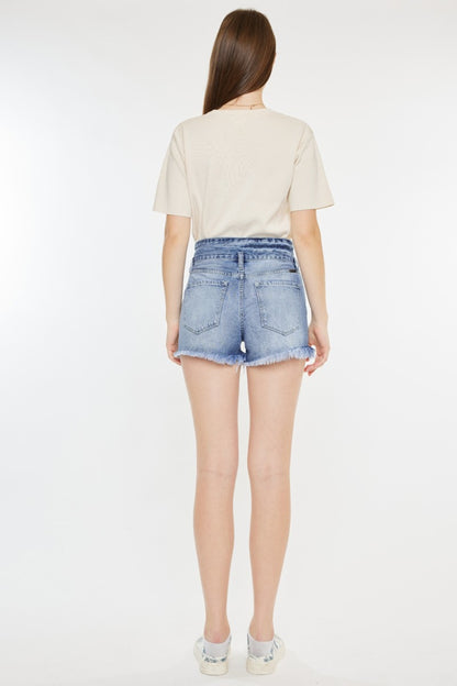 Kancan High Rise Frayed Hem Denim Shorts