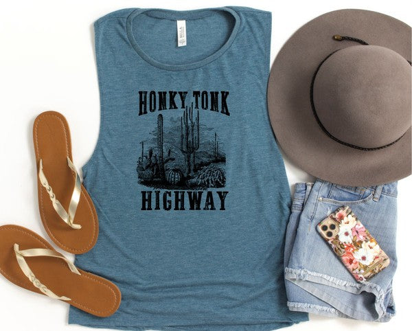 Honky Tonk Highway Print Muscle Tank