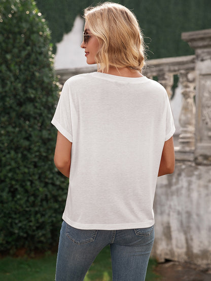 Pocketed Round Neck Short Sleeve T-Shirt