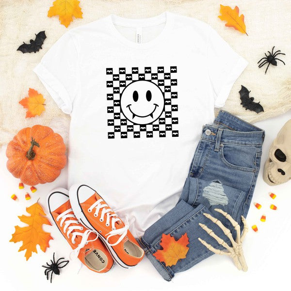 Halloween Bat Smiley Face Short Sleeve Graphic Tee