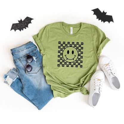 Halloween Bat Smiley Face Short Sleeve Graphic Tee