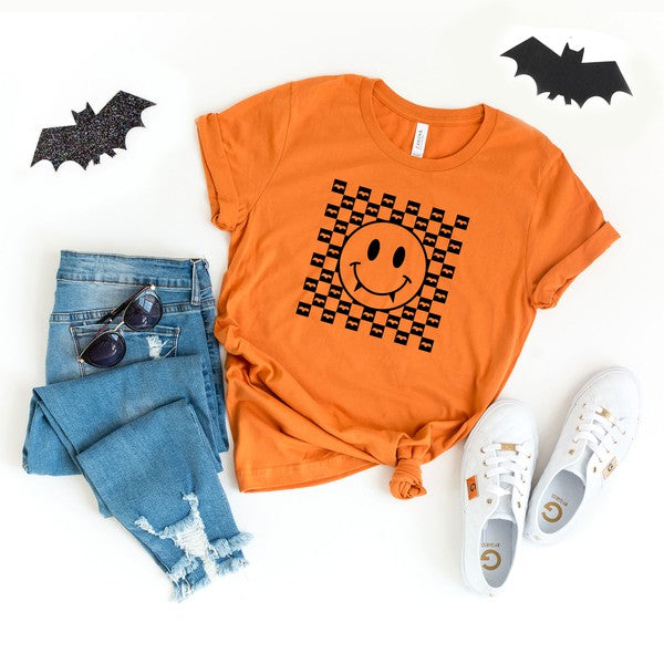 Halloween Bat Smiley Face Short Sleeve Graphic Tee