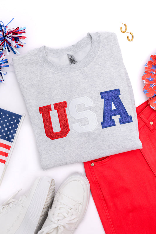 Embroidered Glitter USA Sweatshirt