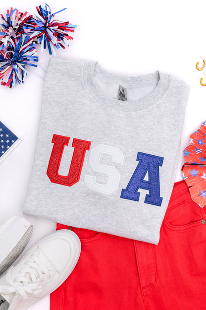 Embroidered Glitter USA Sweatshirt