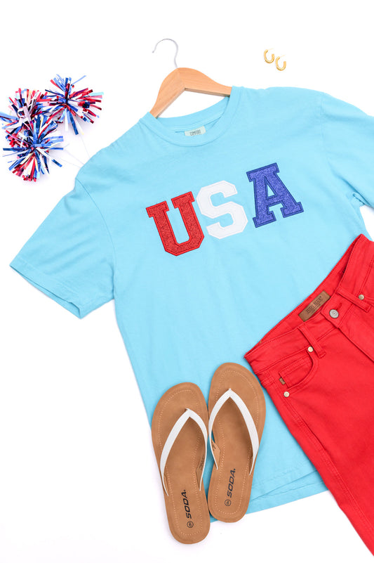 Embroidered Glitter USA Tee