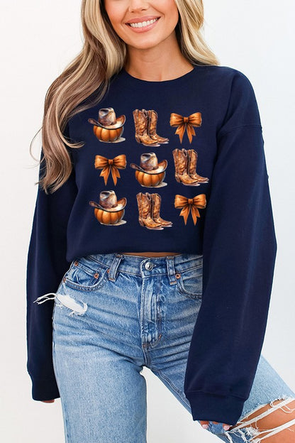 Halloween Cowboy Pumpkin Bow Stack Sweatshirt