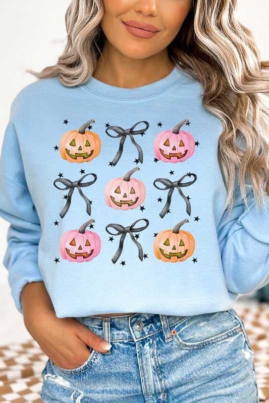 Halloween Pink Orange Pumpkin Bow Sweatshirt