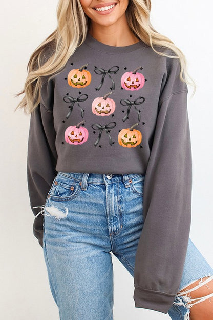 Halloween Pink Orange Pumpkin Bow Sweatshirt