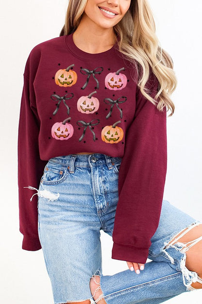 Halloween Pink Orange Pumpkin Bow Sweatshirt