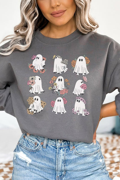 Halloween Cute Floral Ghost Stack Sweatshirt