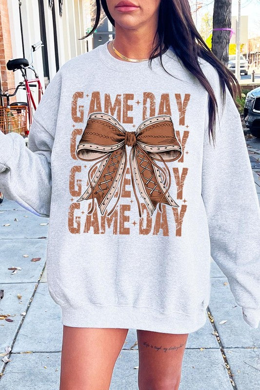 Game Day Football Bow Graphic Fleece Sweatshirts