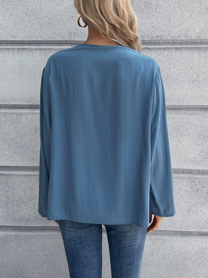 Half Button Long Sleeve Blouse