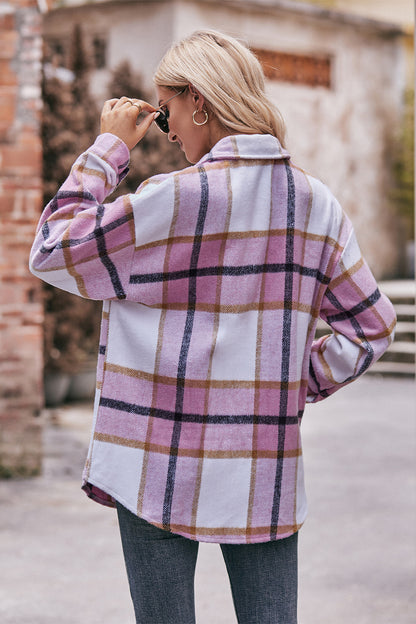 Plaid Long Sleeve Shirt Jacket with Pockets