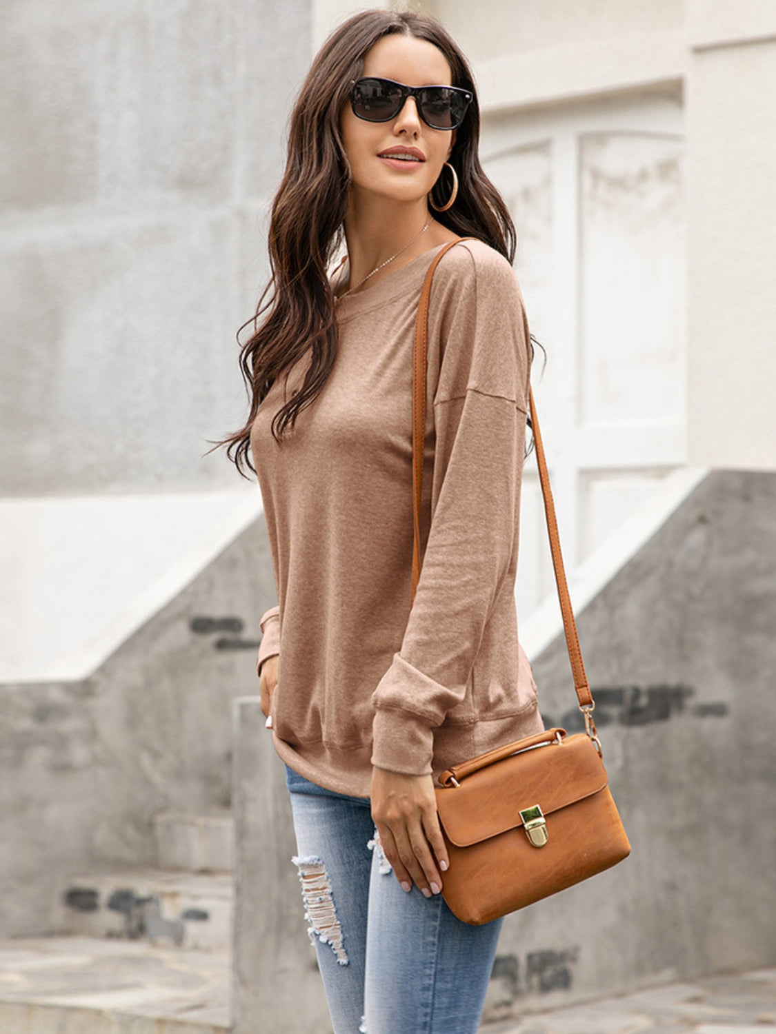 Quarter Button Dropped Shoulder Blouse