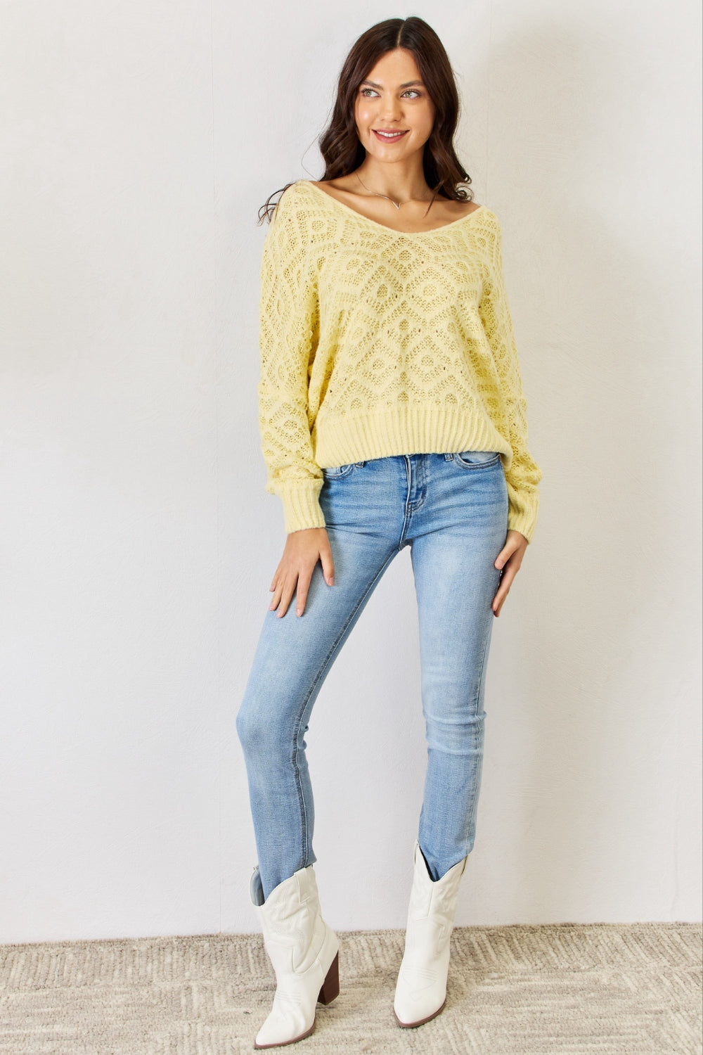 HYFVE V-Neck Patterned Long Sleeve Sweater