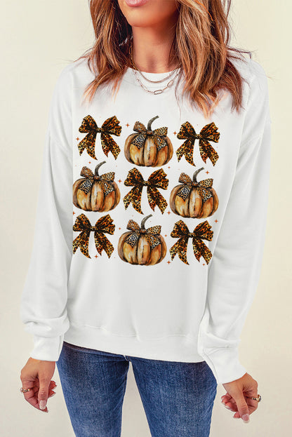 Pumpkin & Bow Graphic Long Sleeve Sweatshirt