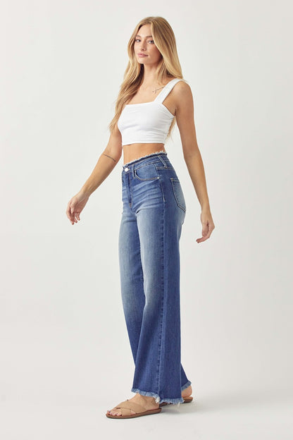 RISEN High Waist Raw Hem Wide Leg Jeans