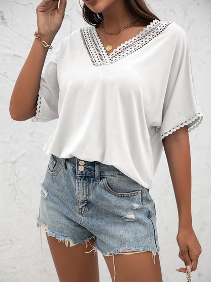 Lace Detail V-Neck T-Shirt