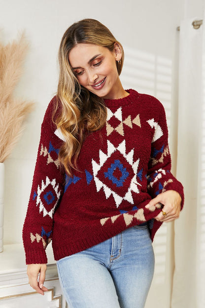 HEYSON Full Size Aztec Soft Fuzzy Sweater