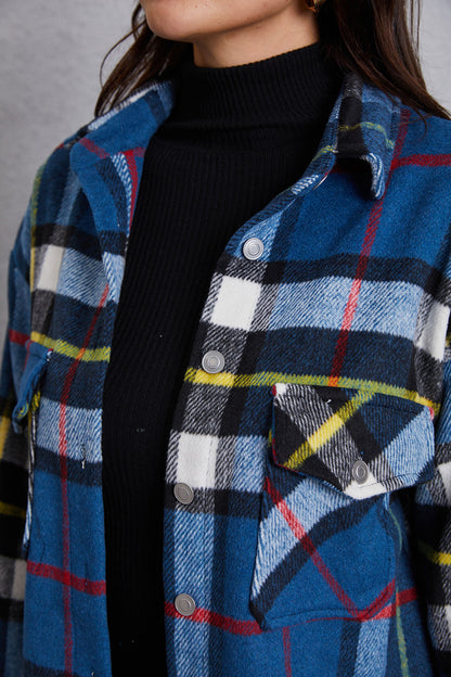 Plaid Button Up Dropped Shoulder Jacket