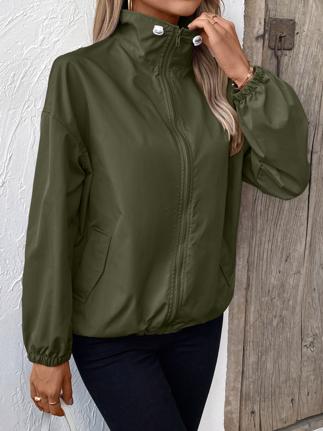 Pocketed Zip Up Long Sleeve Jacket