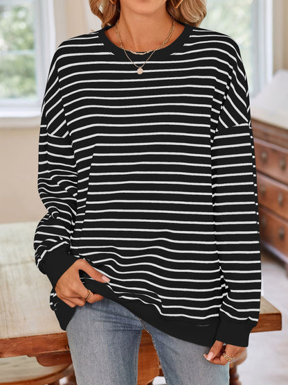 Striped Round Neck Long Sleeve Sweatshirt