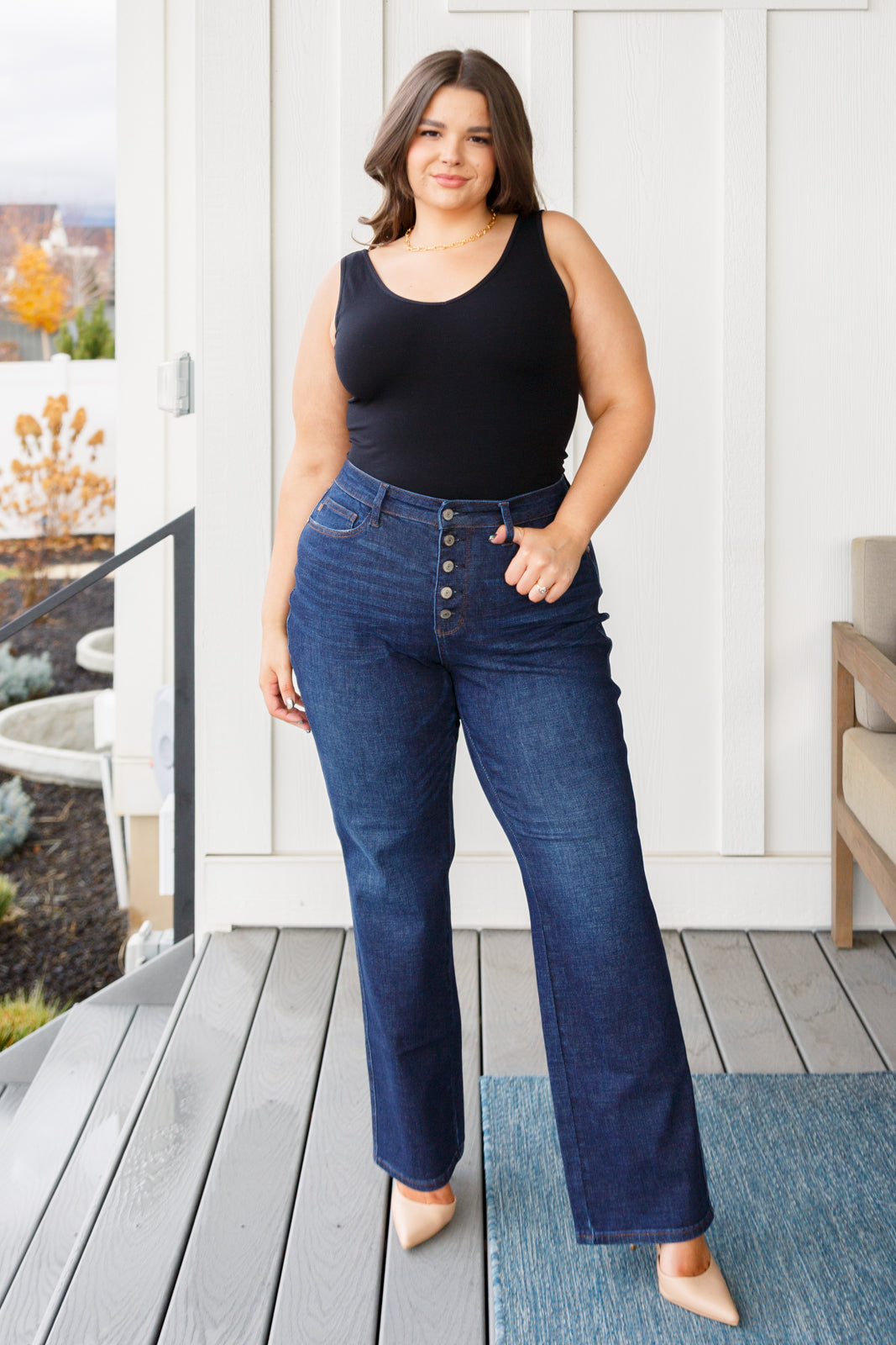 JUDY BLUE Button-Fly Straight Jeans