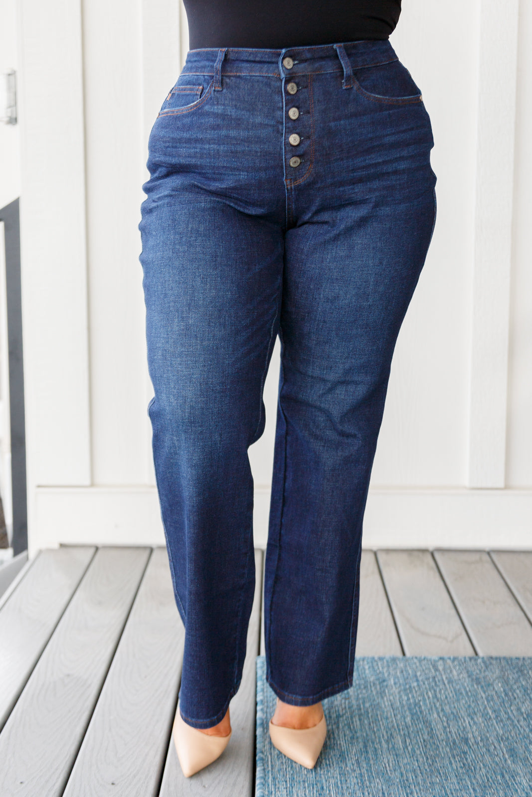 JUDY BLUE Button-Fly Straight Jeans