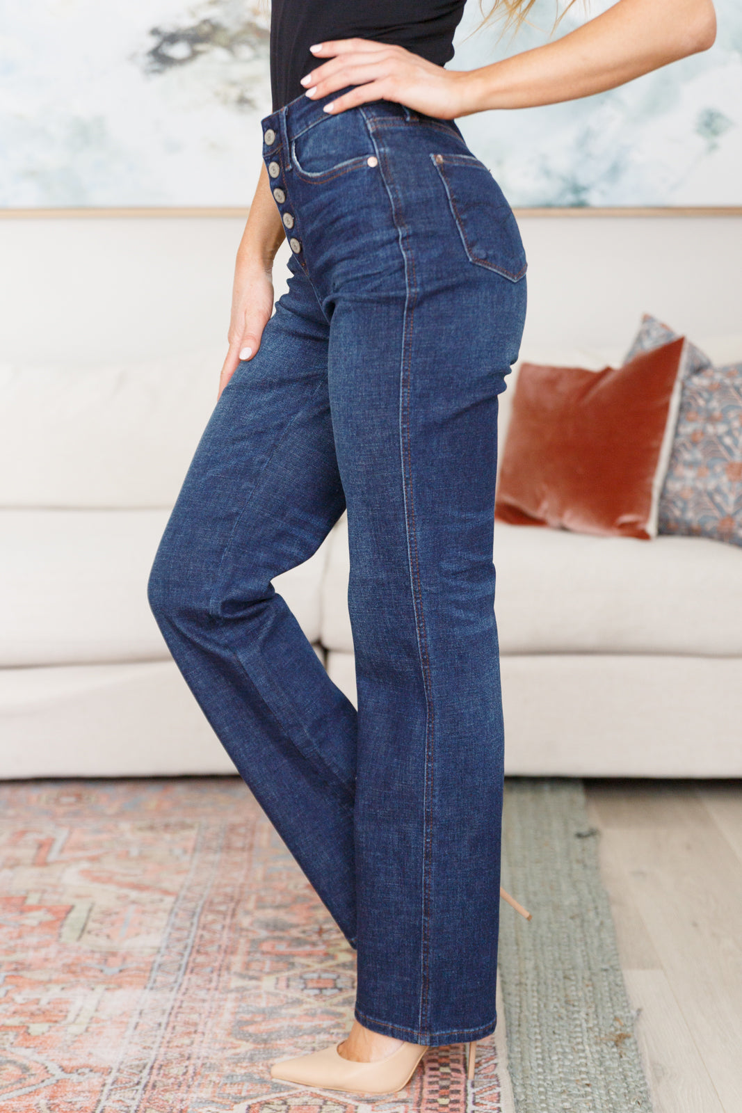 JUDY BLUE Button-Fly Straight Jeans