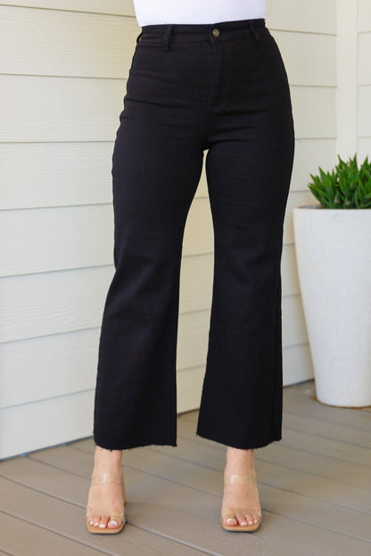 ANNIE WEAR High Rise Wide Leg Crop Jeans in Black