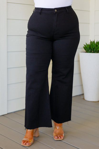 ANNIE WEAR High Rise Wide Leg Crop Jeans in Black