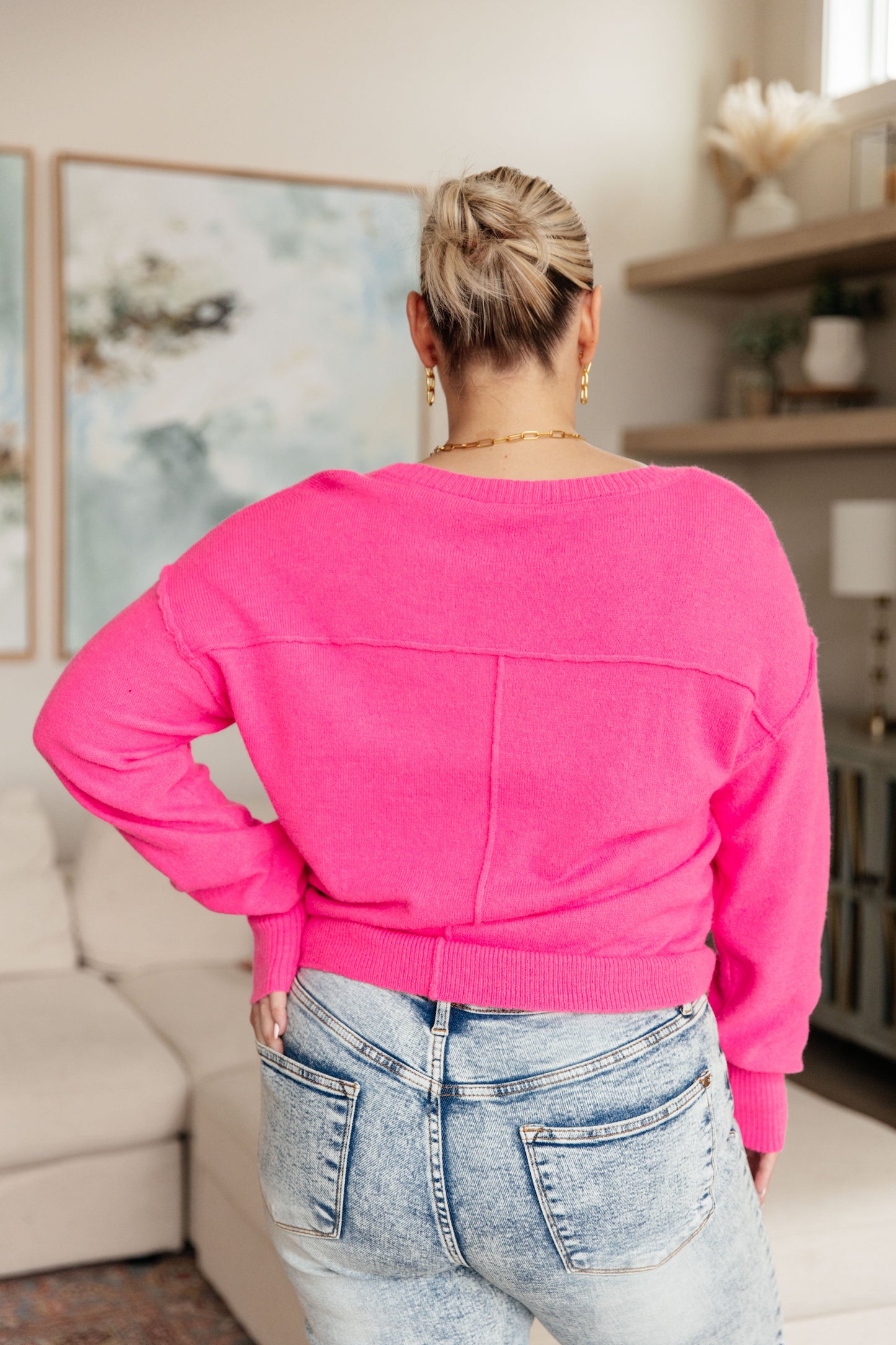 GeeGee - Back to Life V-Neck Sweater in Pink