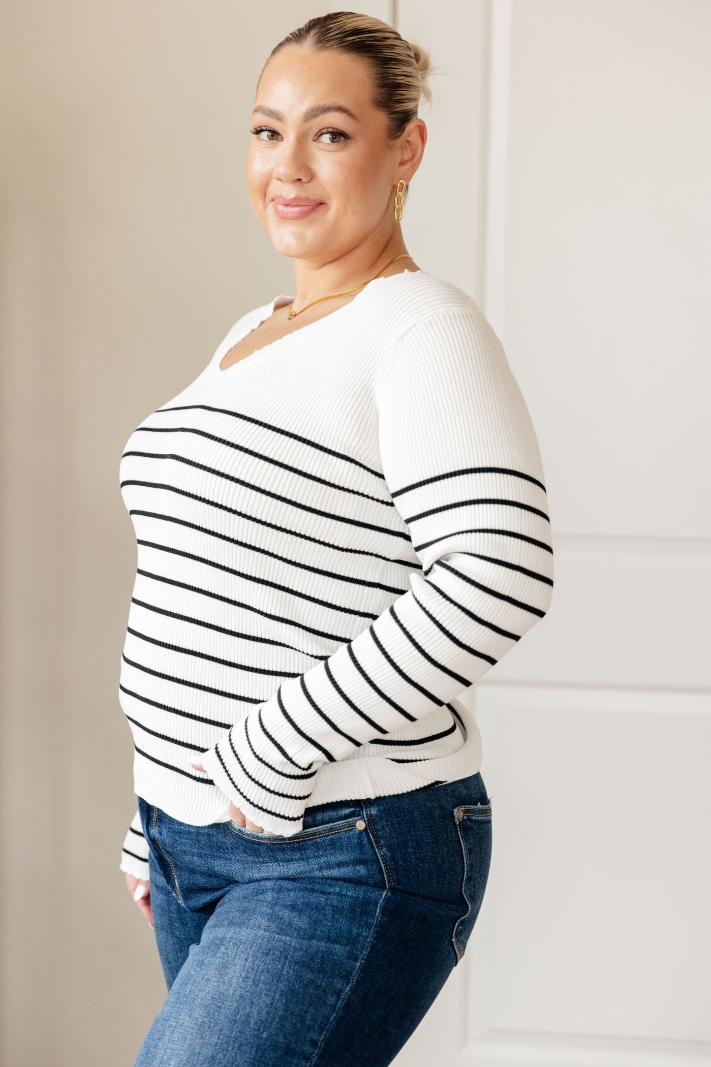 ONE ELEVEN NORTH - Be Still V-Neck Striped Sweater