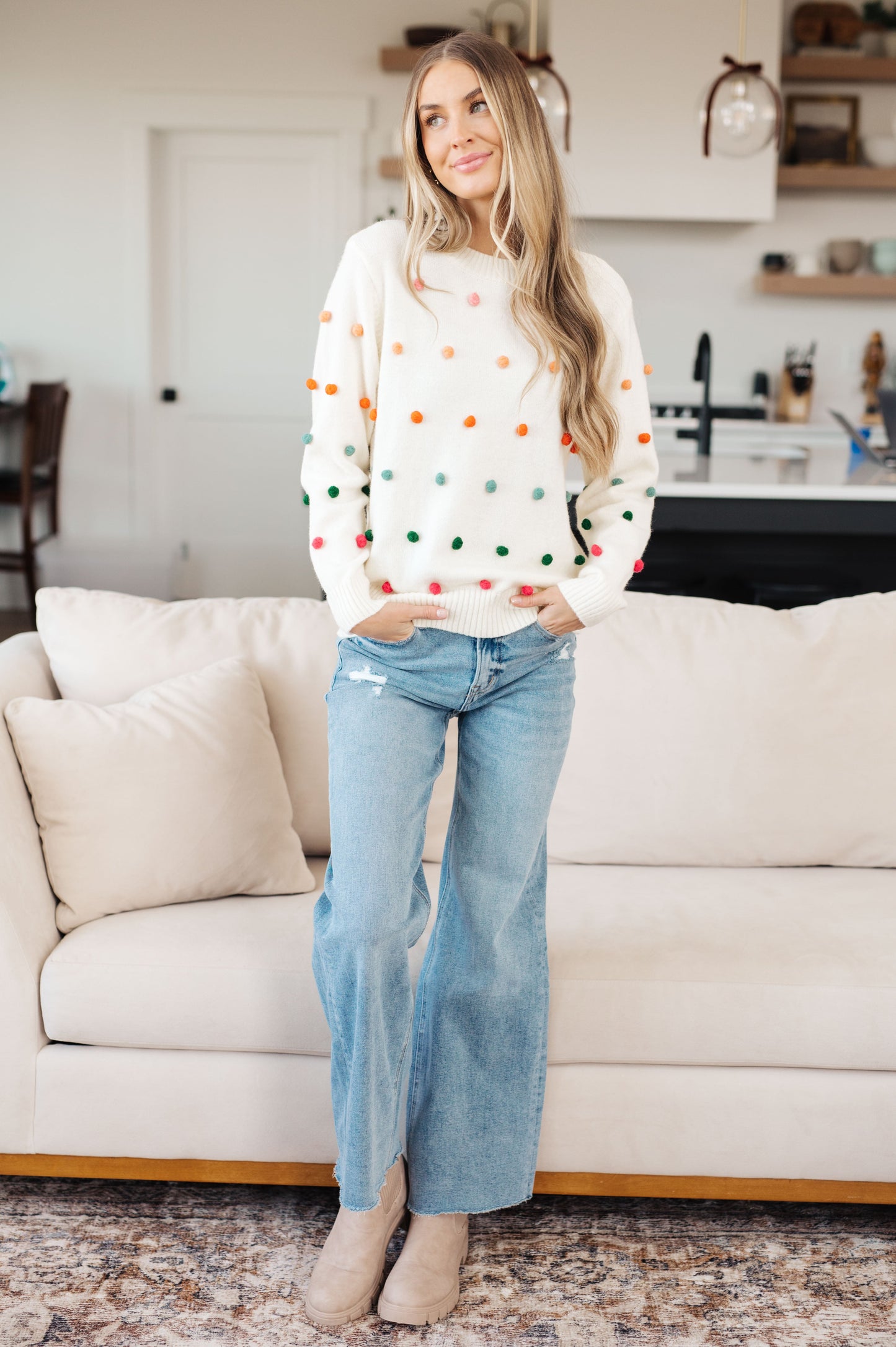 JODIFL - Candy Buttons Pom Detail Sweater