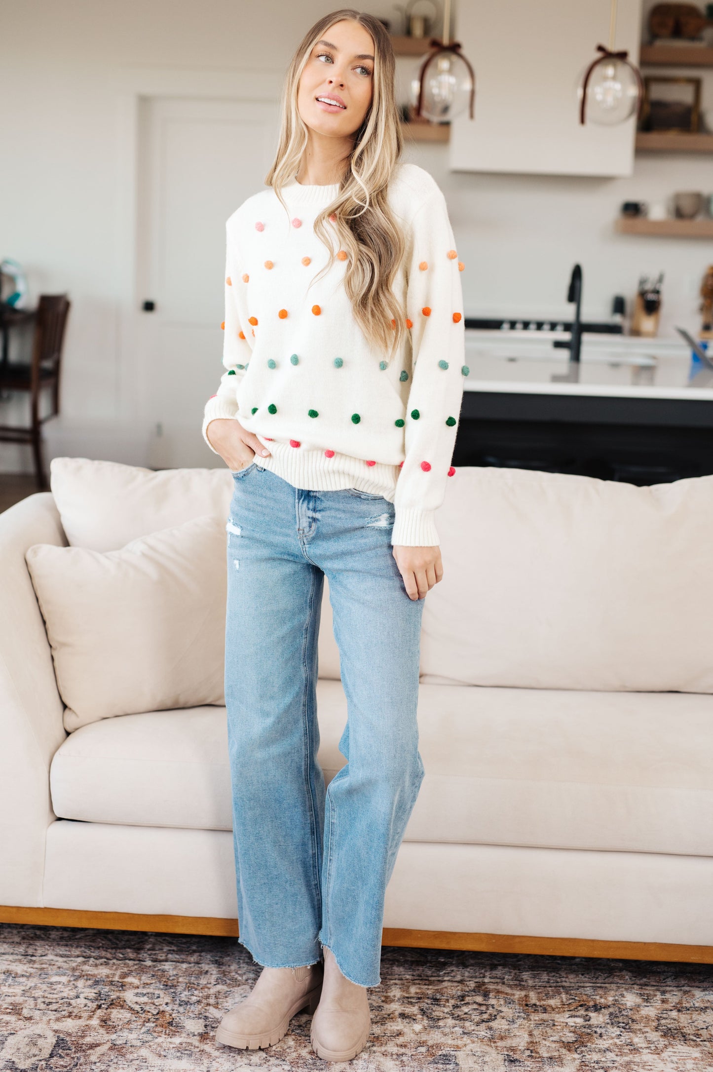 JODIFL - Candy Buttons Pom Detail Sweater