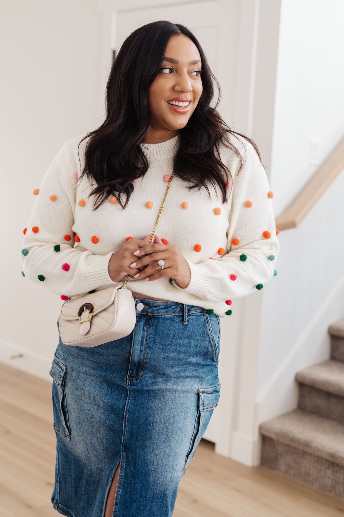 JODIFL - Candy Buttons Pom Detail Sweater