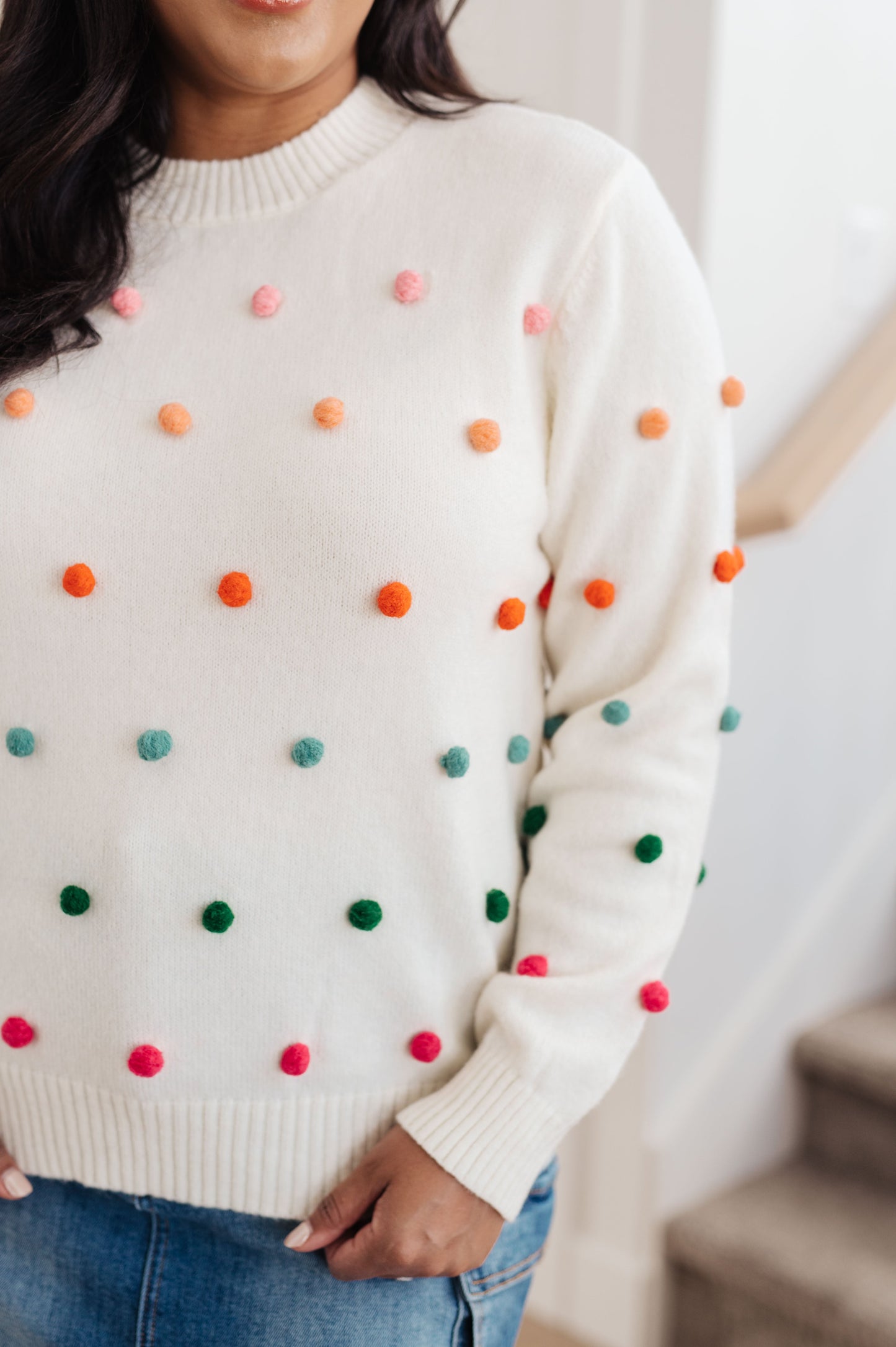 JODIFL - Candy Buttons Pom Detail Sweater