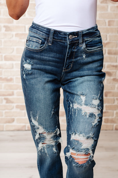 JUDY BLUE Mid Rise Cuffed Destroyed Boyfriend Jeans