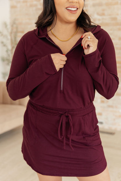 Getting Out Long Sleeve Hoodie Romper in Maroon