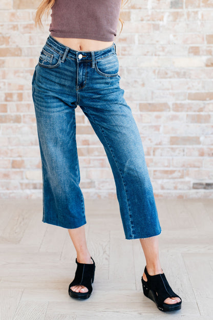 JUDY BLUE High Rise Wide Leg Crop Jeans