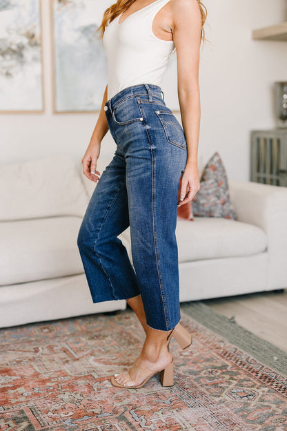 JUDY BLUE High Rise Wide Leg Crop Jeans