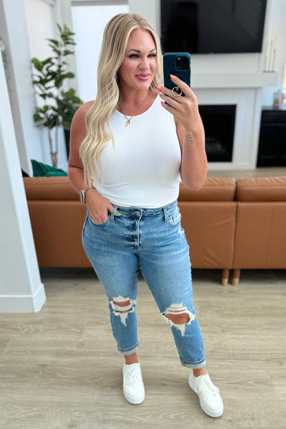 JUDY BLUE High Waist Distressed Boyfriend Jeans