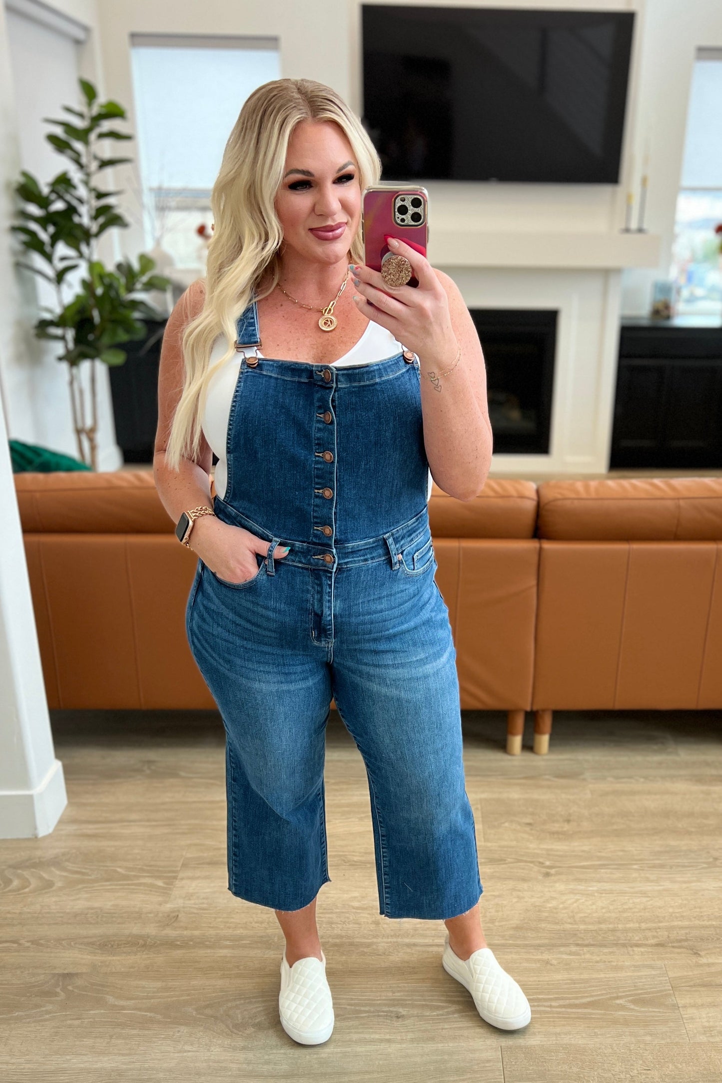 JUDY BLUE Crop Wide Leg Denim Overalls