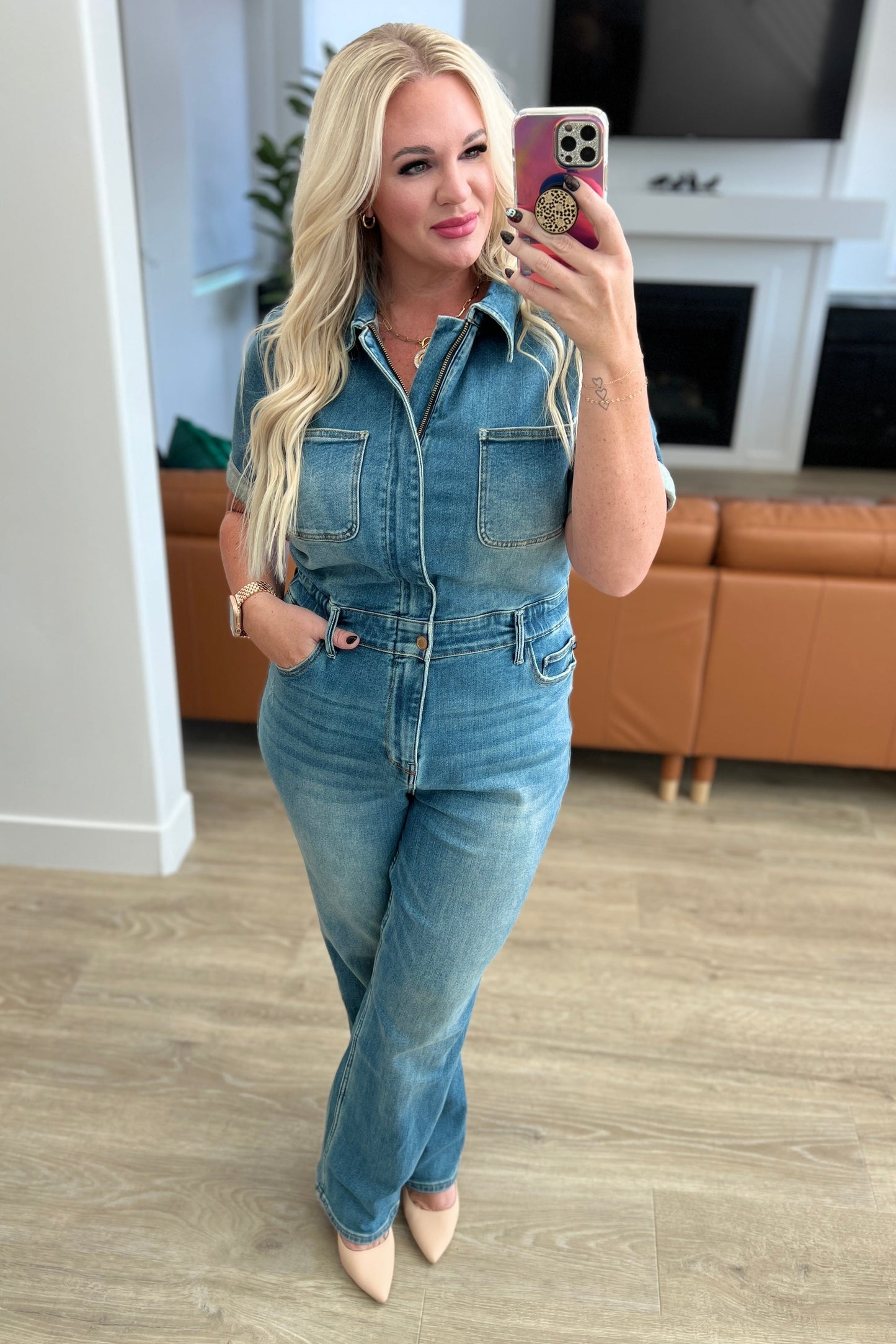 JUDY BLUE -  Short Sleeve Denim Jumpsuit