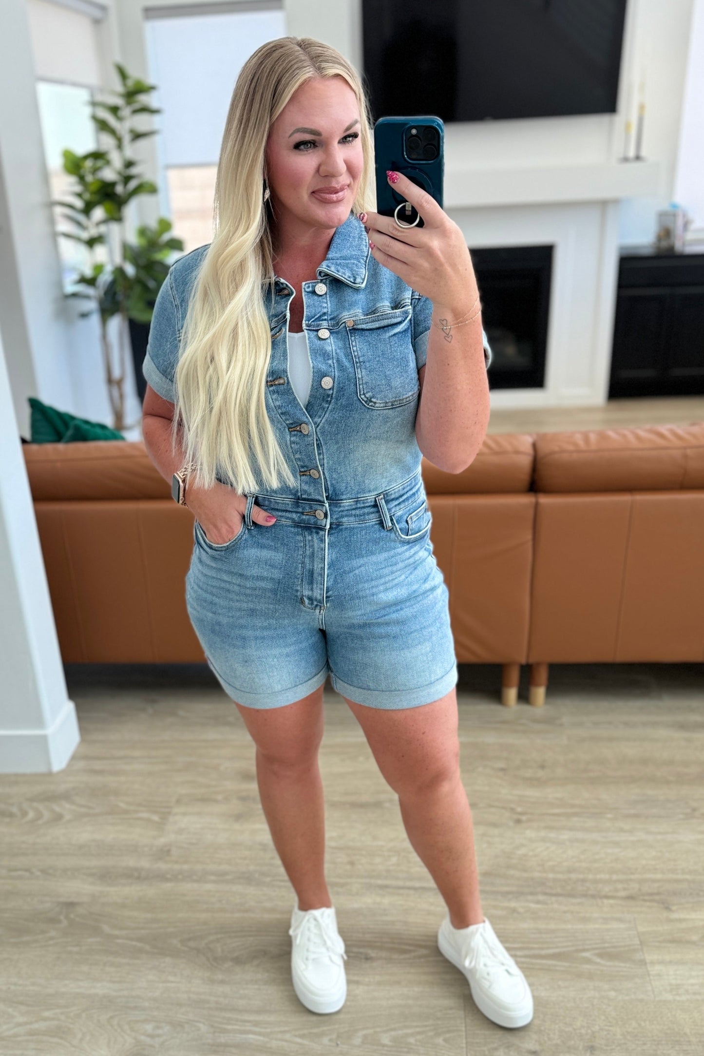 JUDY BLUE High Rise Short Sleeve Romper