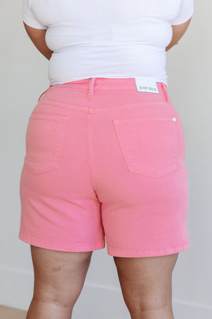 JUDY BLUE Control Top Cuffed Shorts in Pink